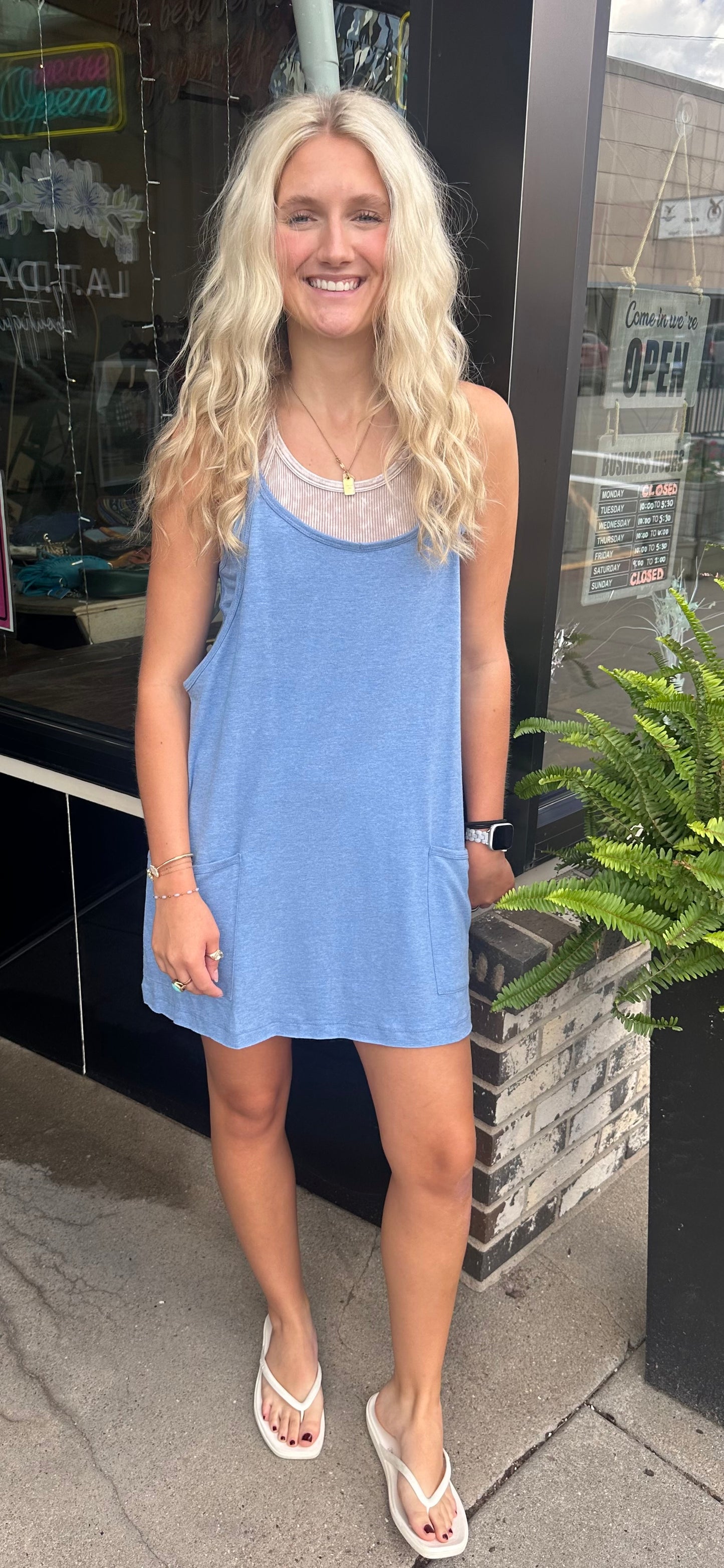 Heather Blue Mini Romper Dress