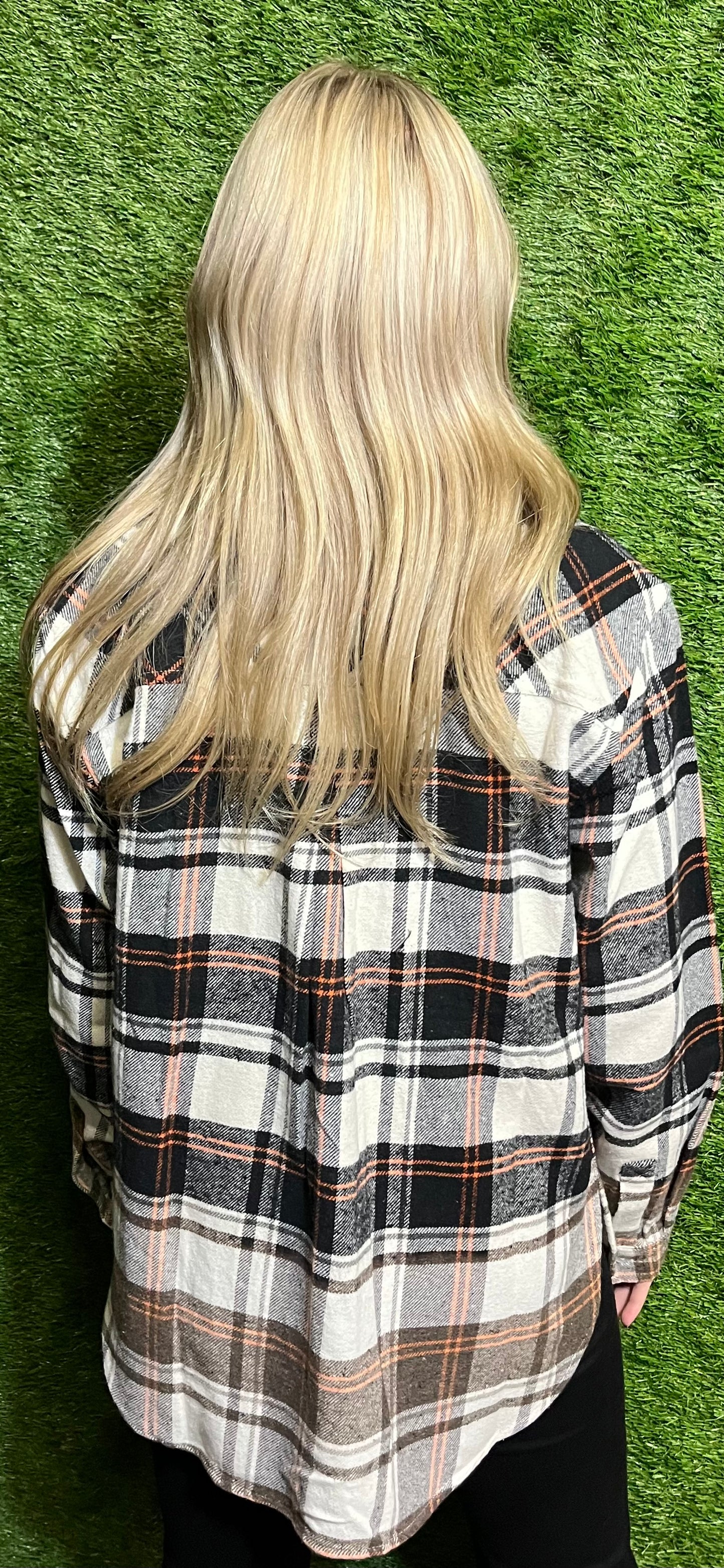 Black, Cream & Orange Flannel Button Down