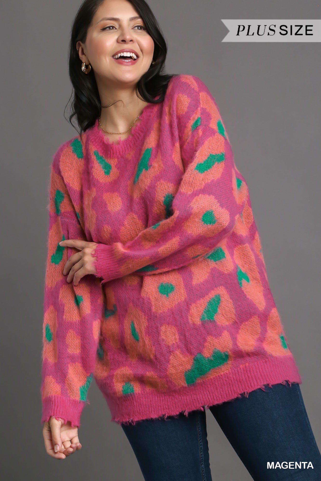 Leopard Destroyed Band Sweater PLUS