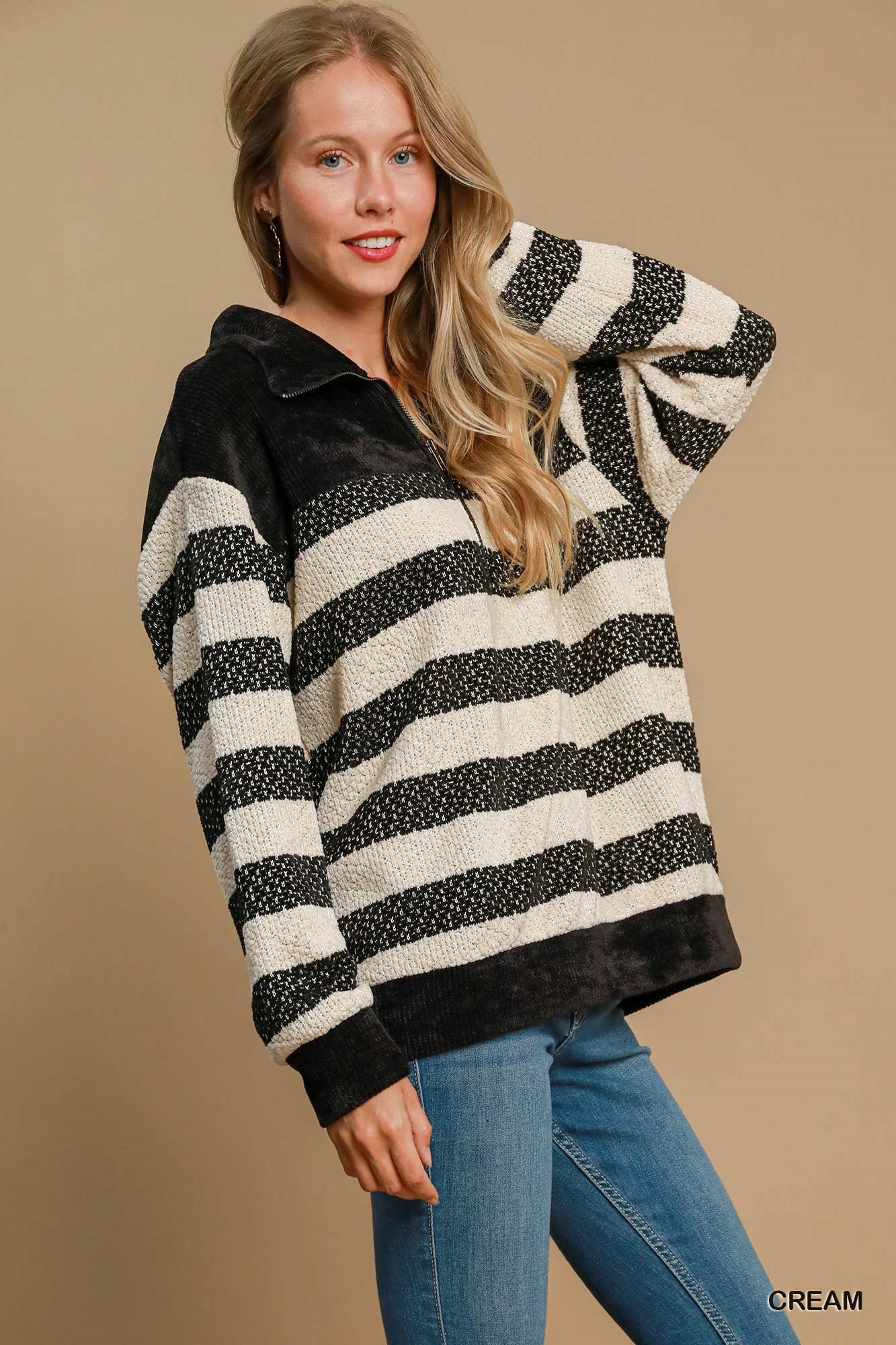 Striped Half-zip Top