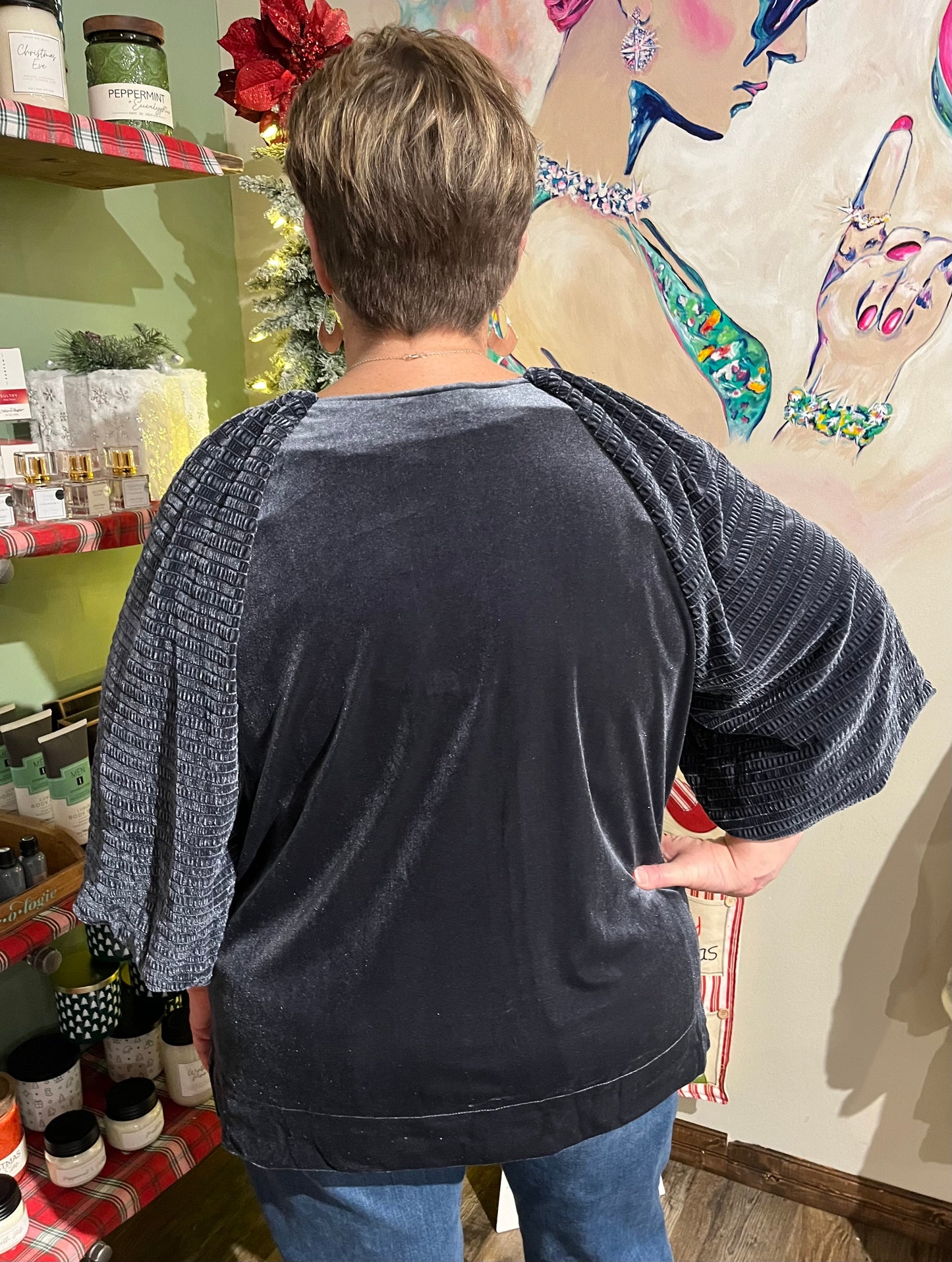 Round Neck Velvet Top - Plus Size