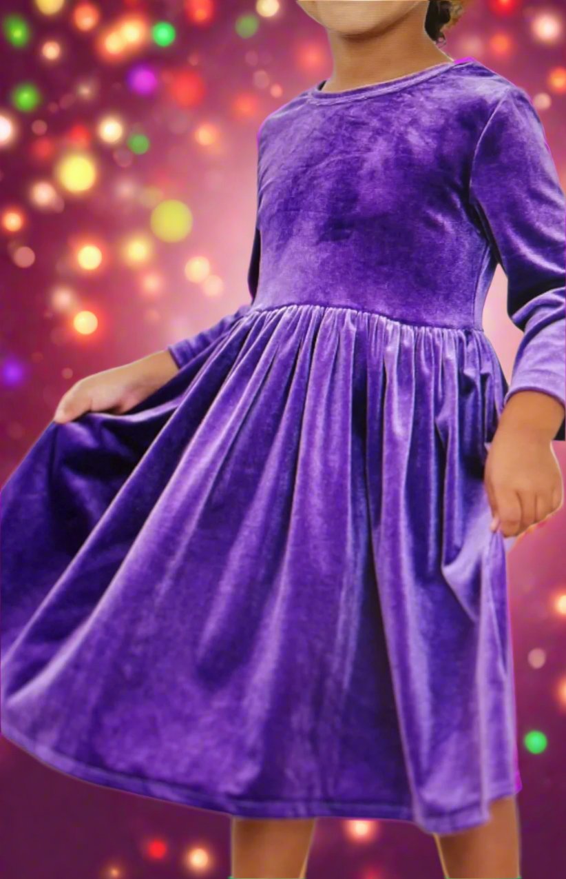Purple Velvet Twirl Dress
