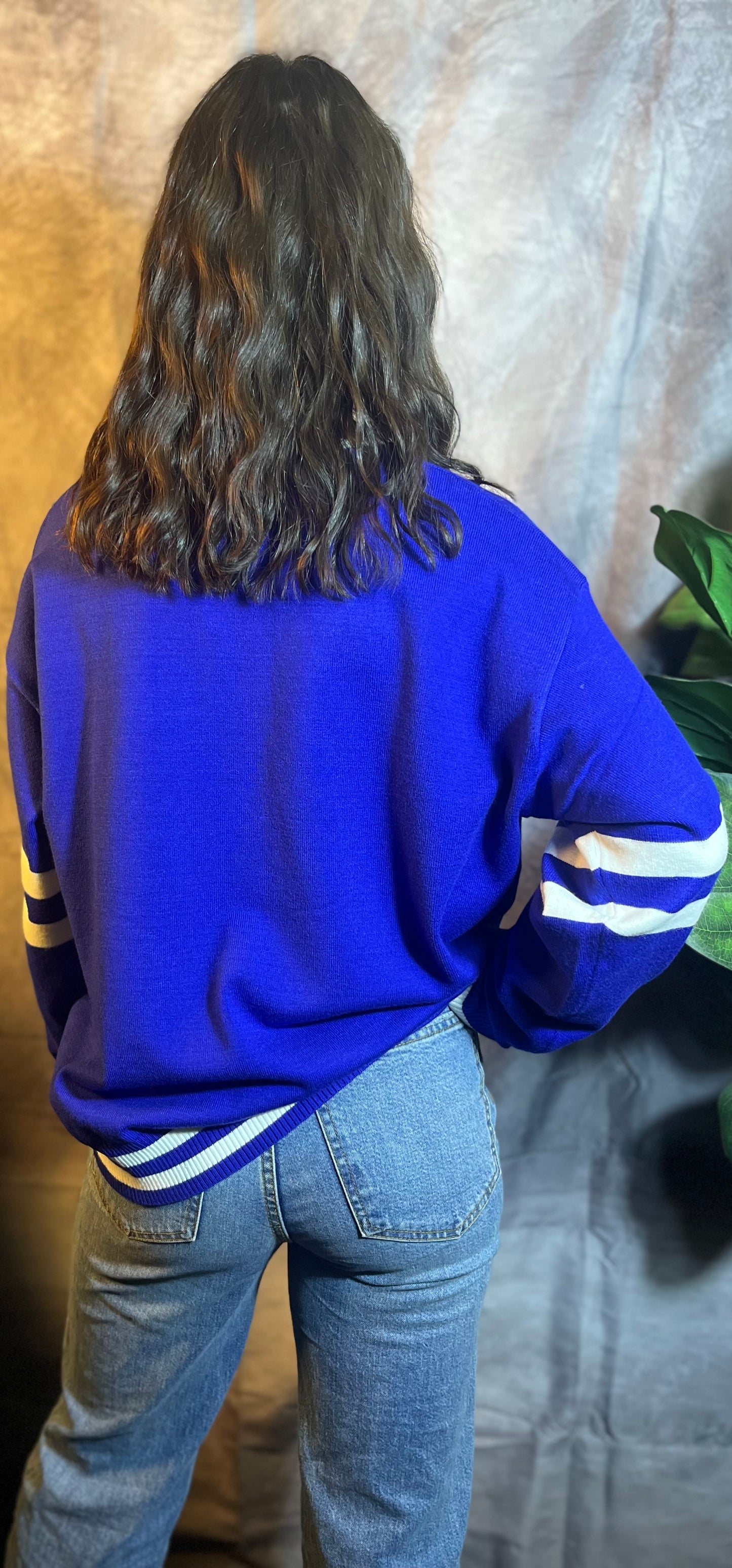 Blue Varsity V-Neck Sweater Top
