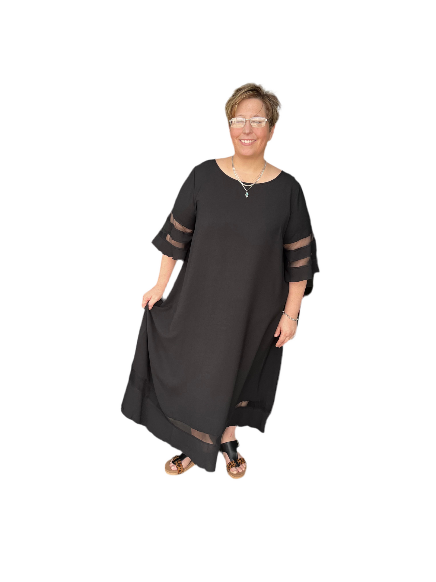 Black Mesh Midi Dress PLUS