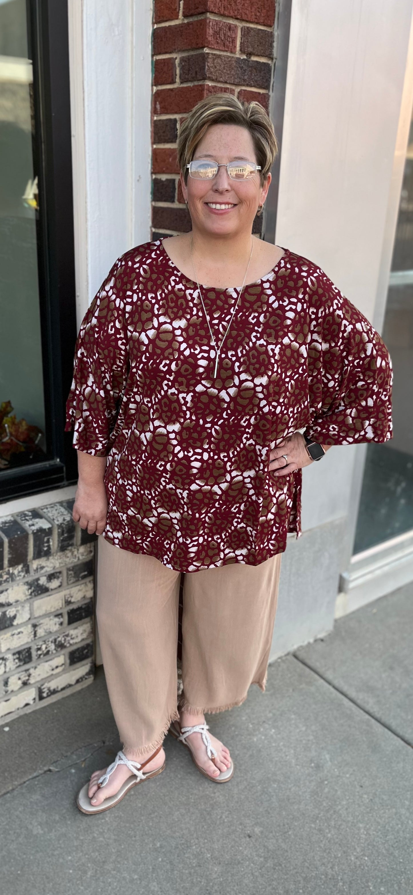 Wine Multi Print Mod Top - Plus Size