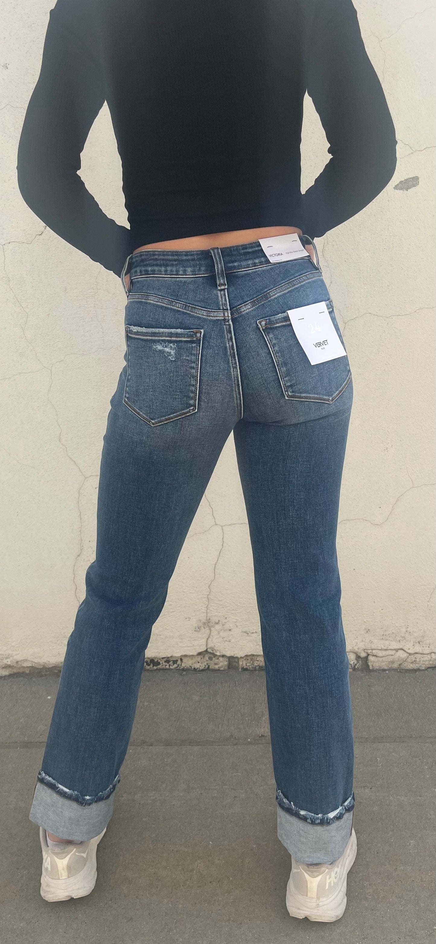 High Rise Cuff Straight Jean
