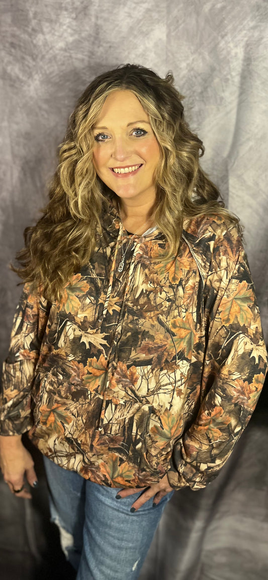 Taupe Mix Camo Pocket Hoodie PLUS