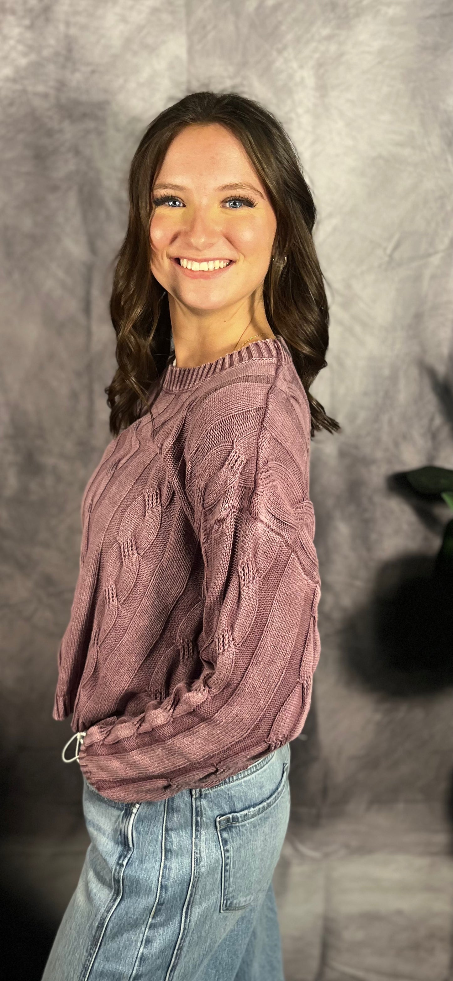 Plum Cable Knit Sweater Top