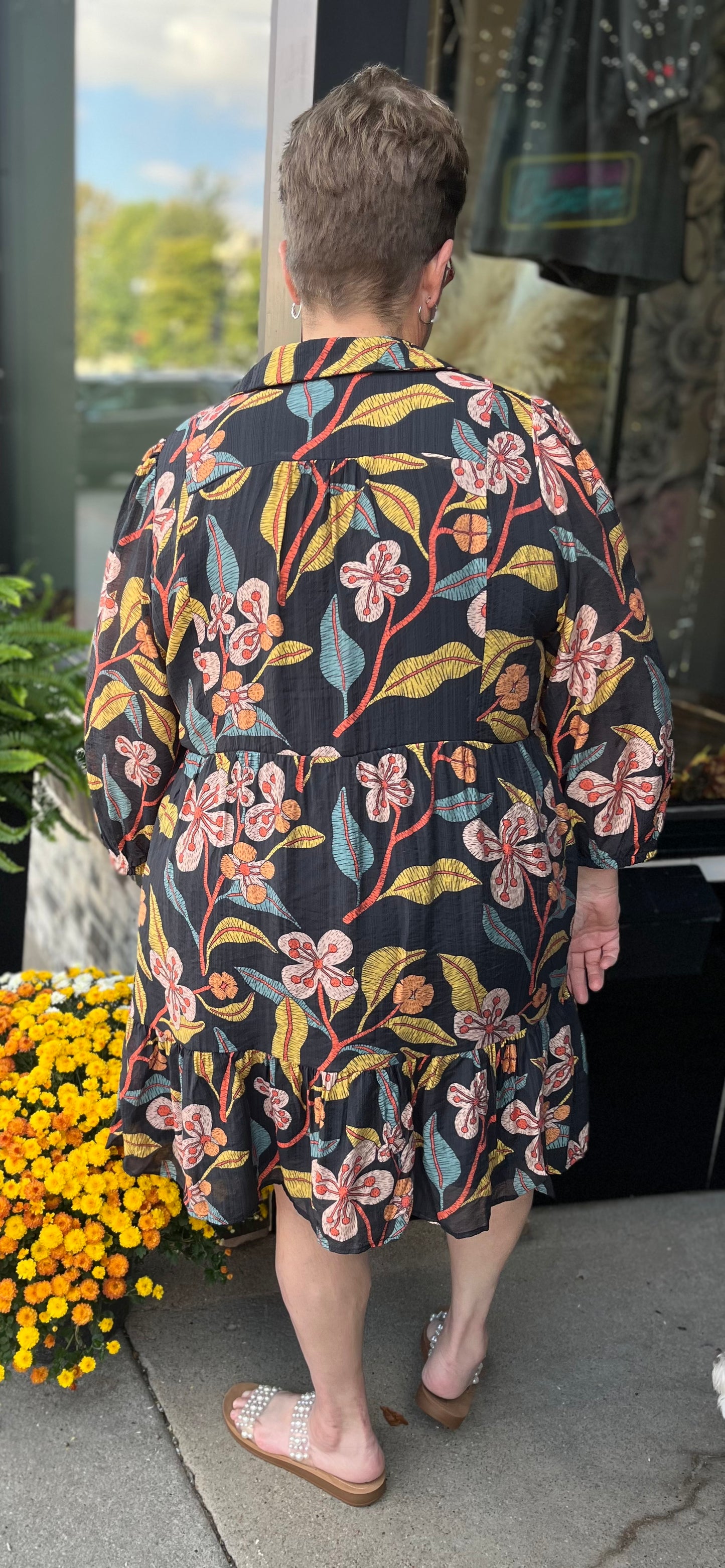Black Floral Mix Mini Dress PLUS