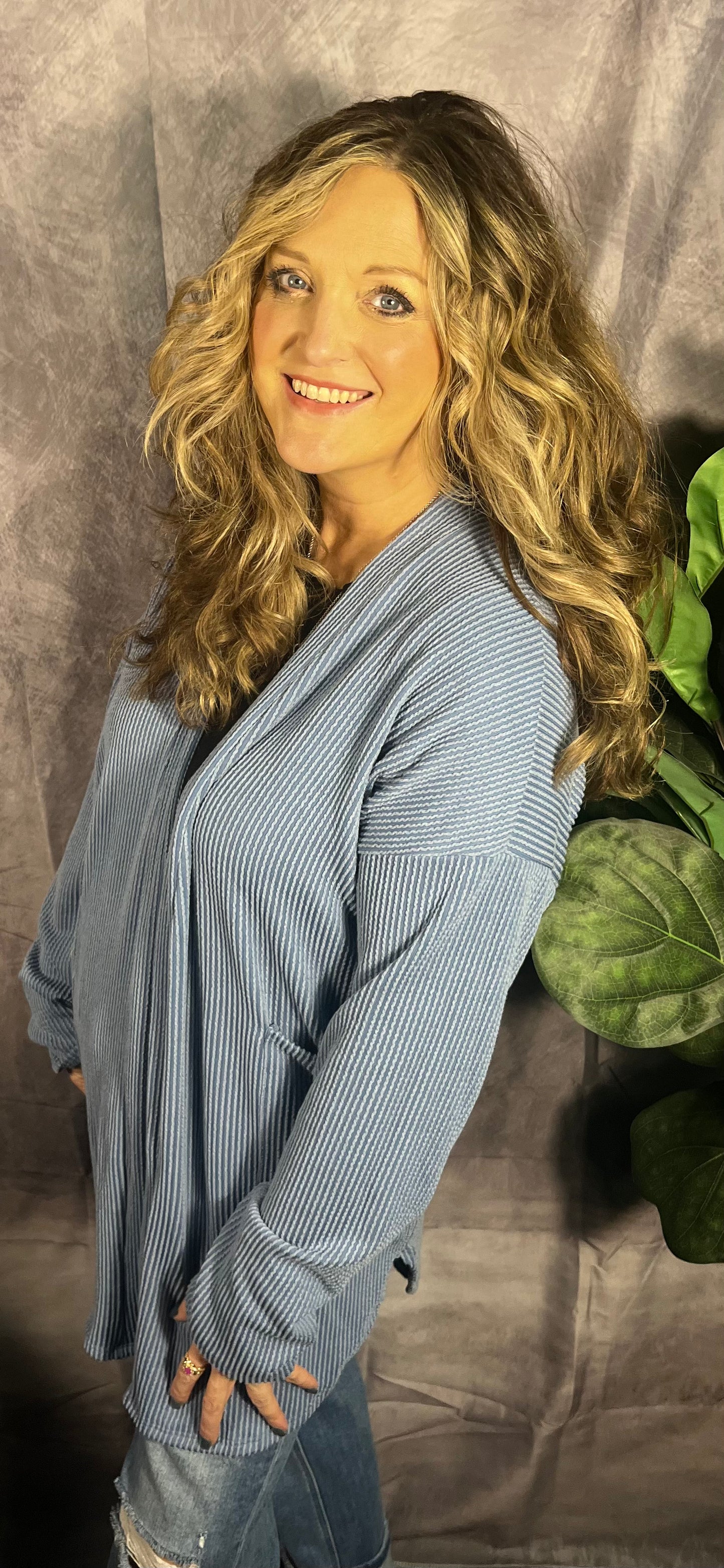 Denim Vintage Ribbed Cardigan