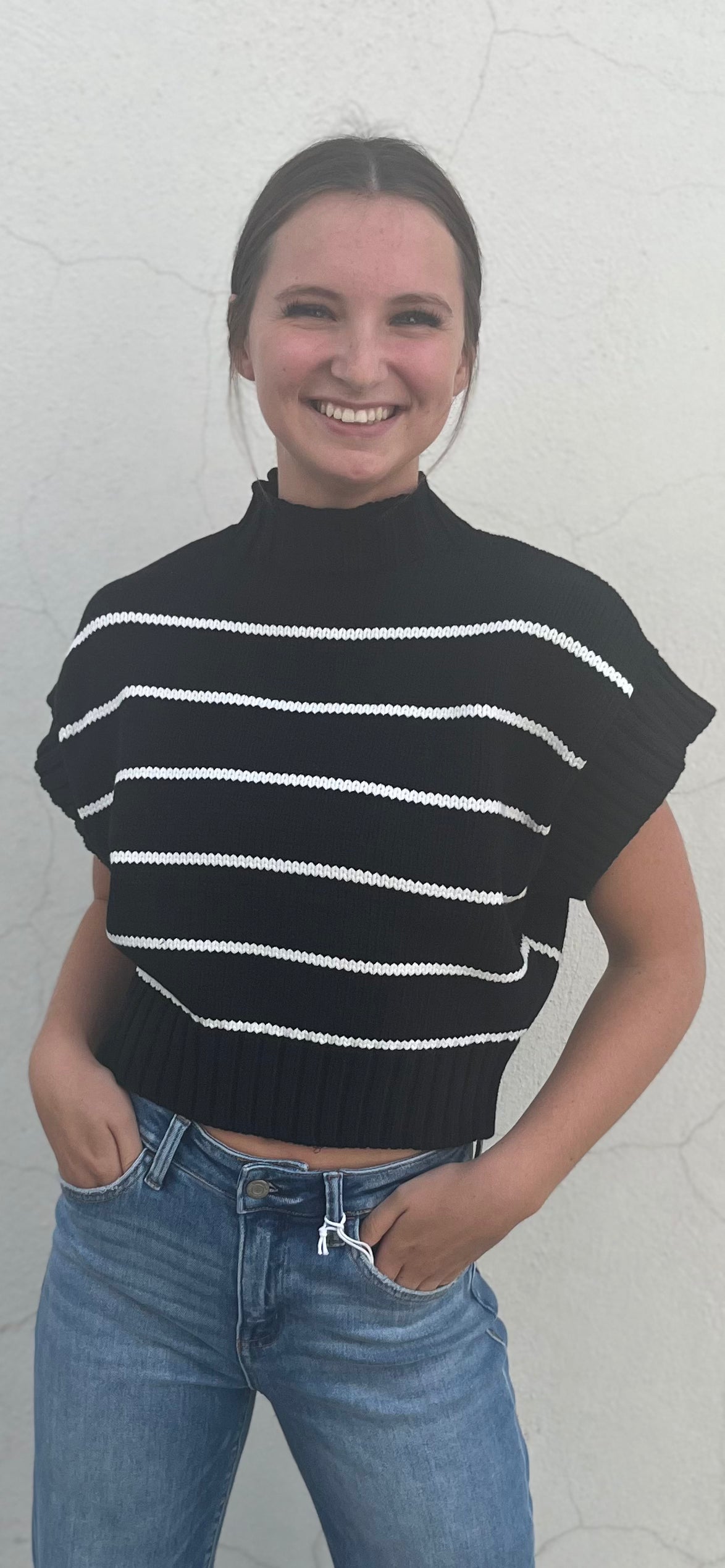 Black Stripes Crop Sweater