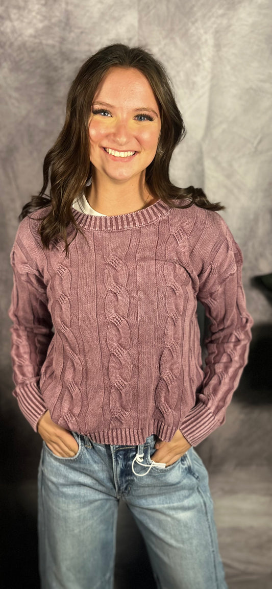 Plum Cable Knit Sweater Top