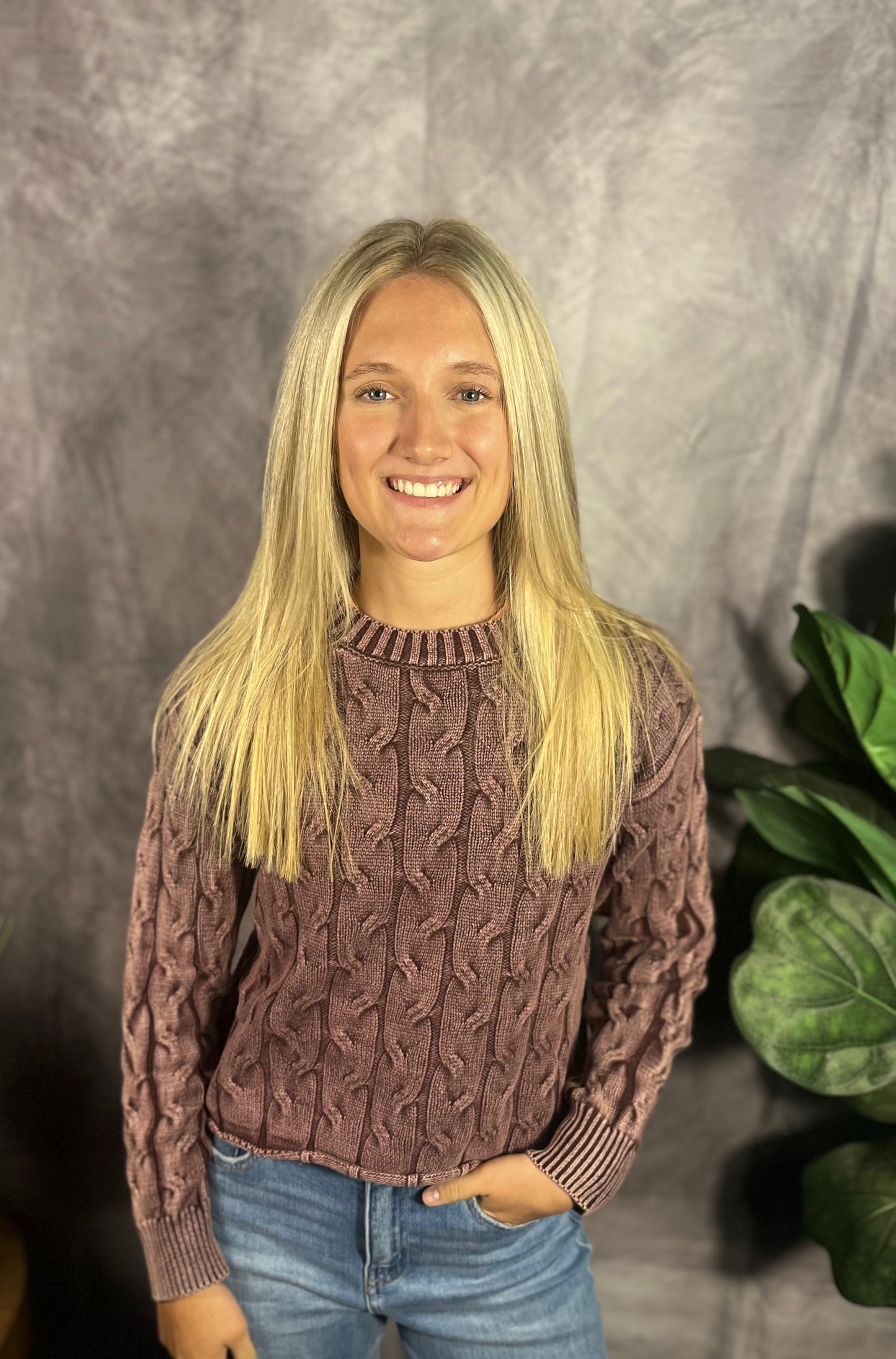 Washed Plum Cut Edge Sweater