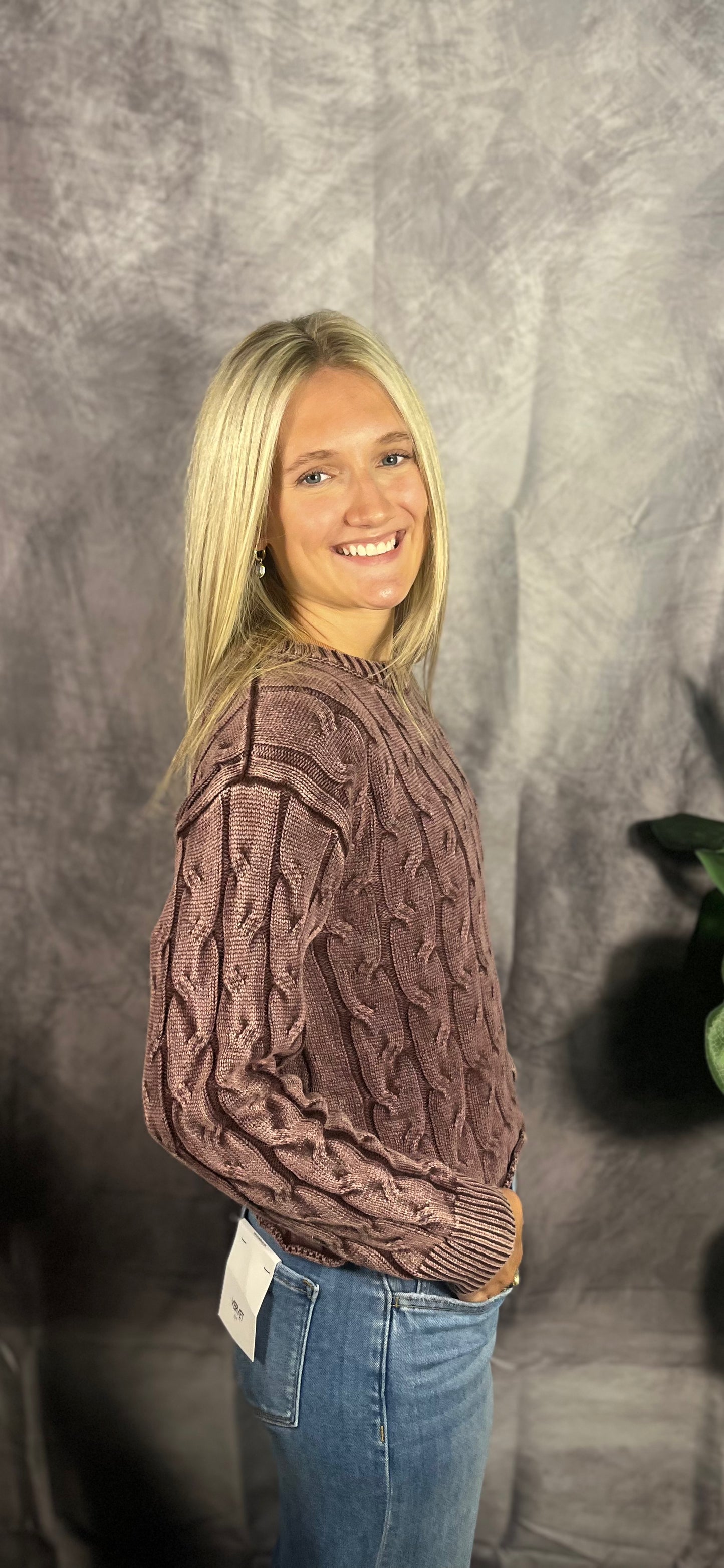 Washed Plum Cut Edge Sweater