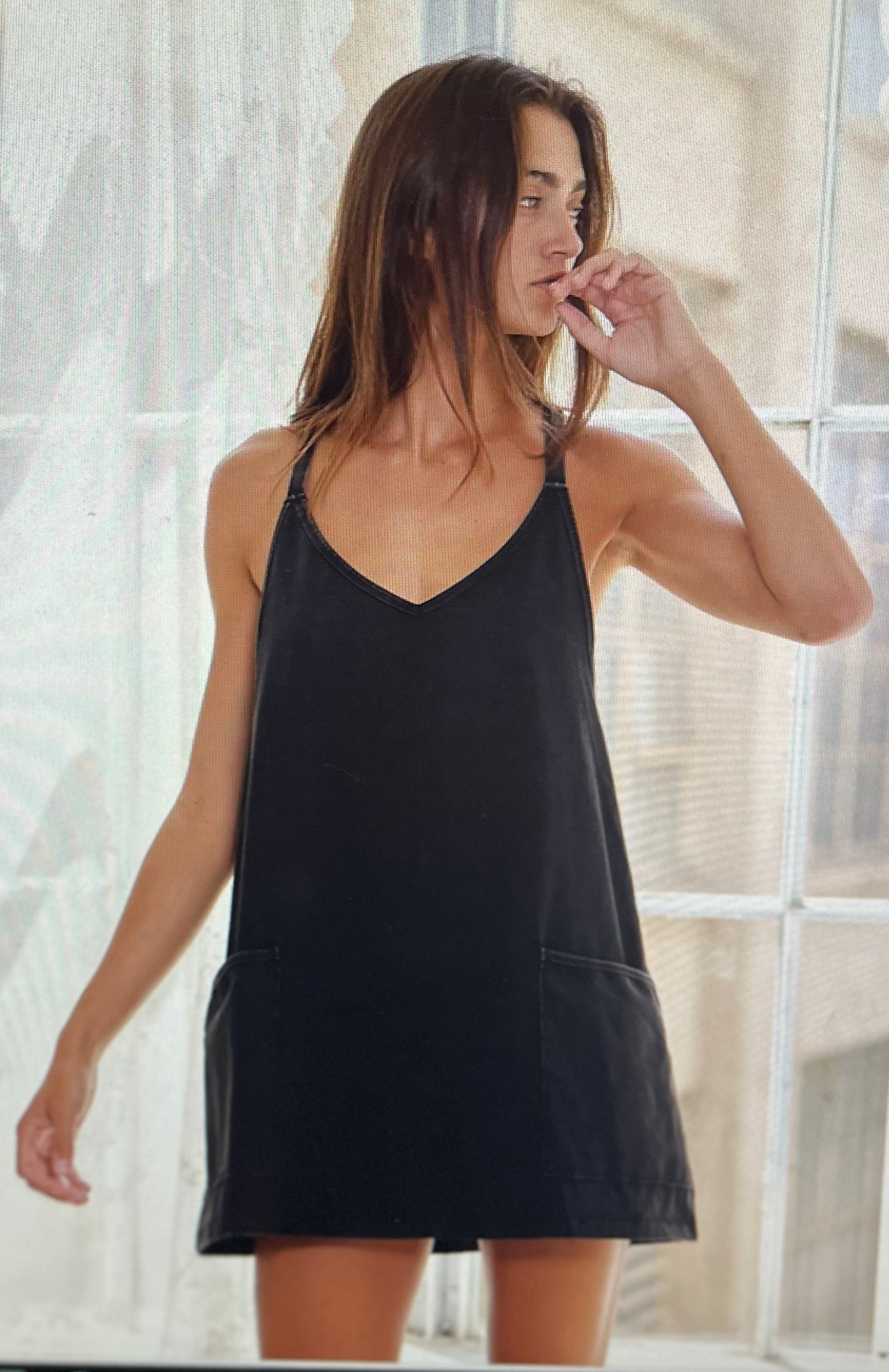 Washed Black Mini Romper Dress
