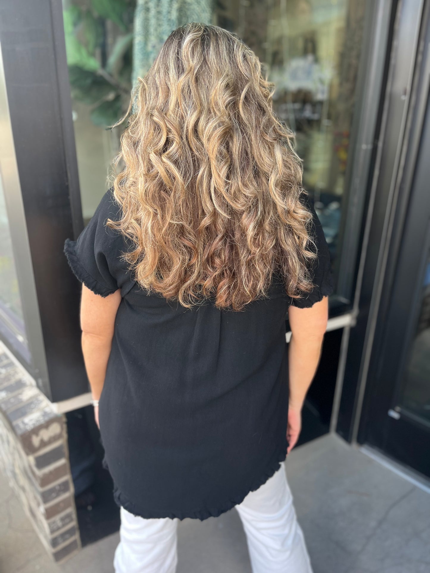Black Linen Blend Top