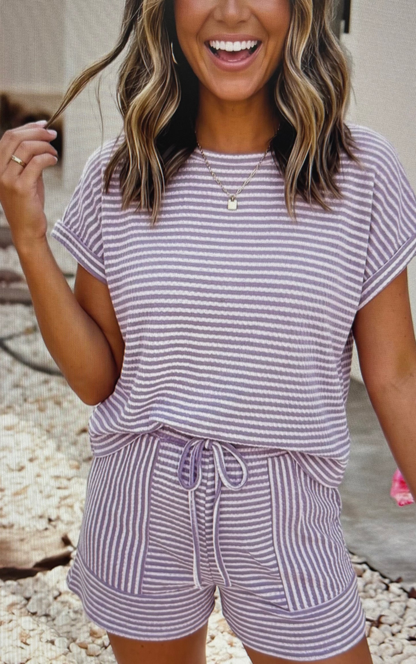 Stripe Textured Short Set