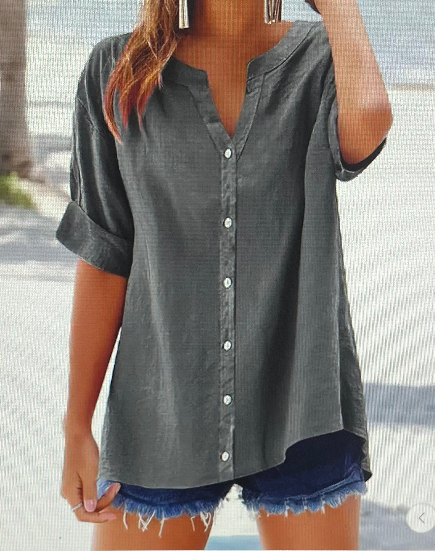 Casual Button Down V Neck Top