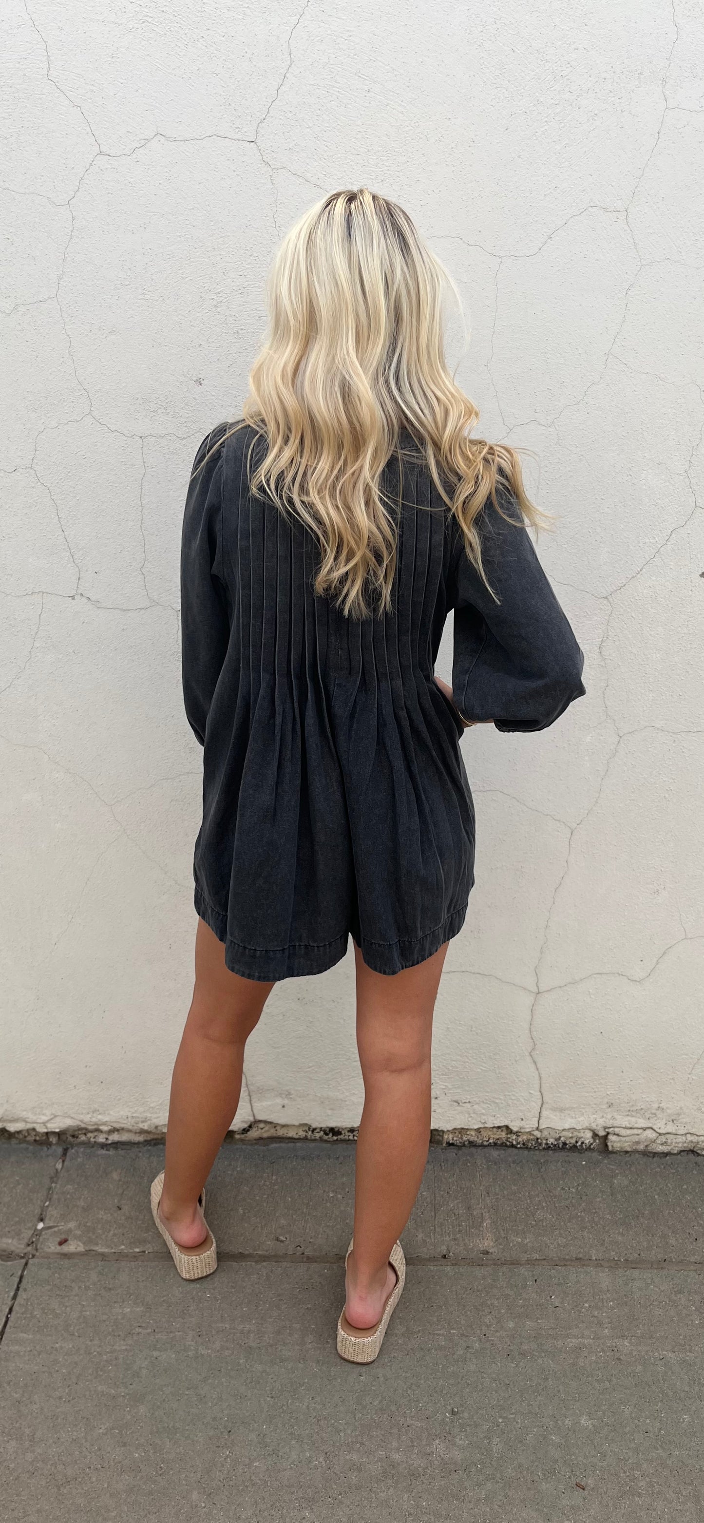 Grey Pleated Sleeve Romper