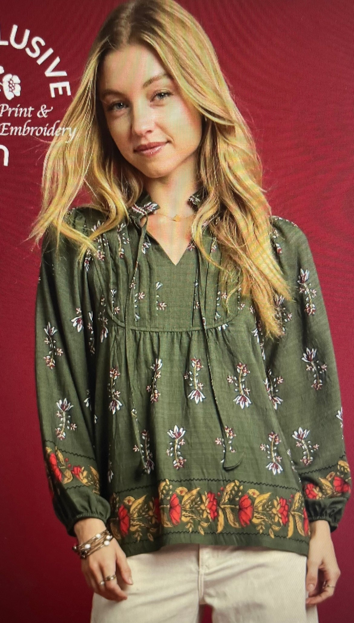 Forrest Green Floral Boho Top