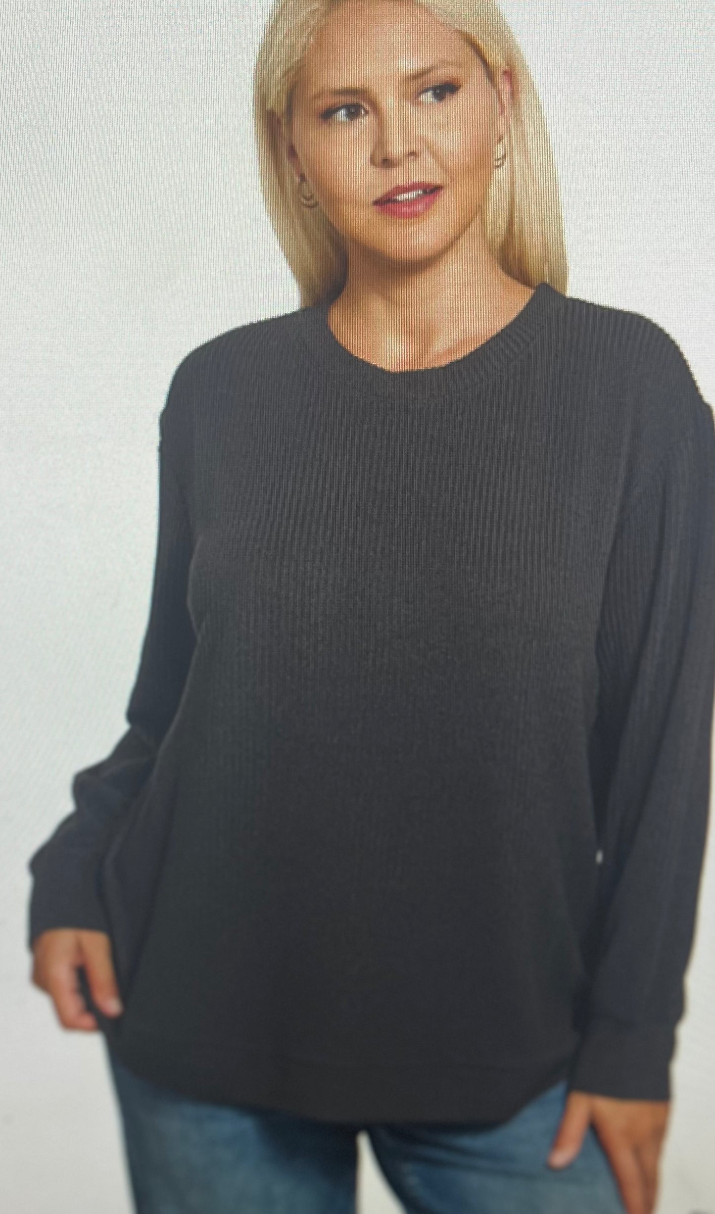 Black Ribbed Long Sleeve Top Plus