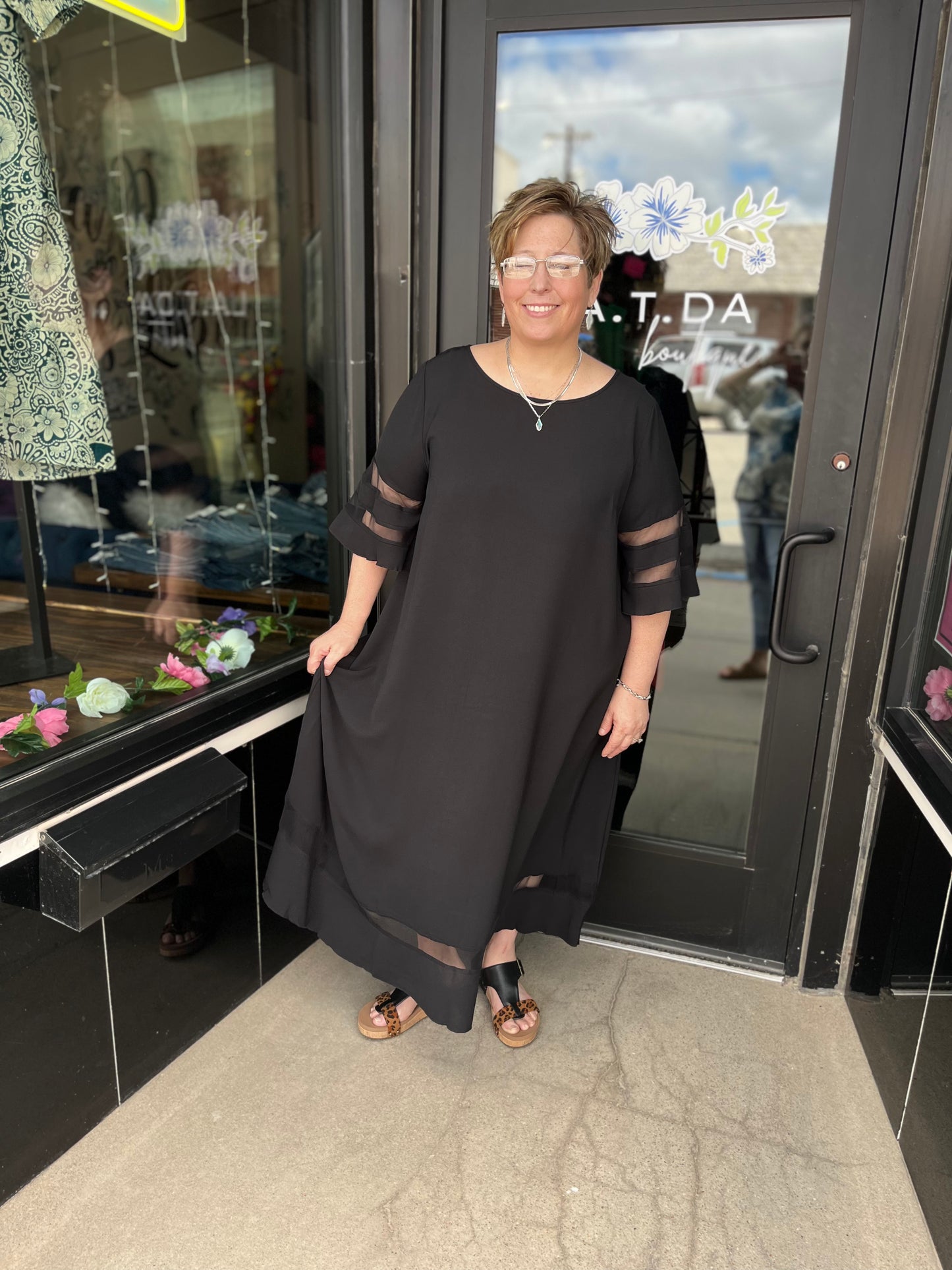 Black Mesh Midi Dress PLUS