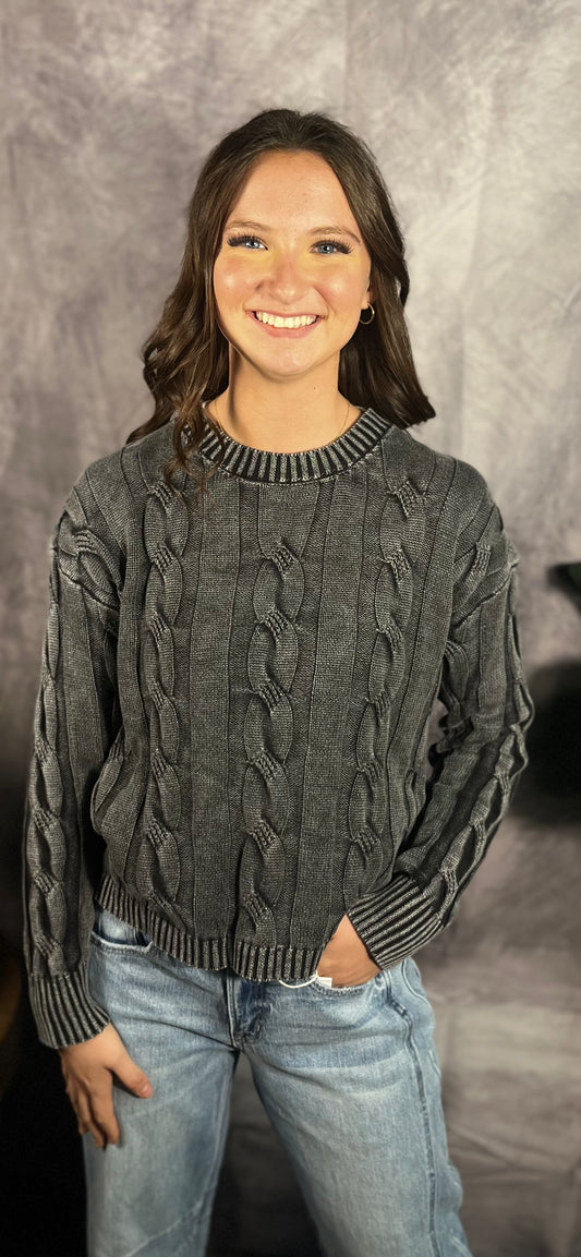 Charcoal Cable Knit Sweater Top