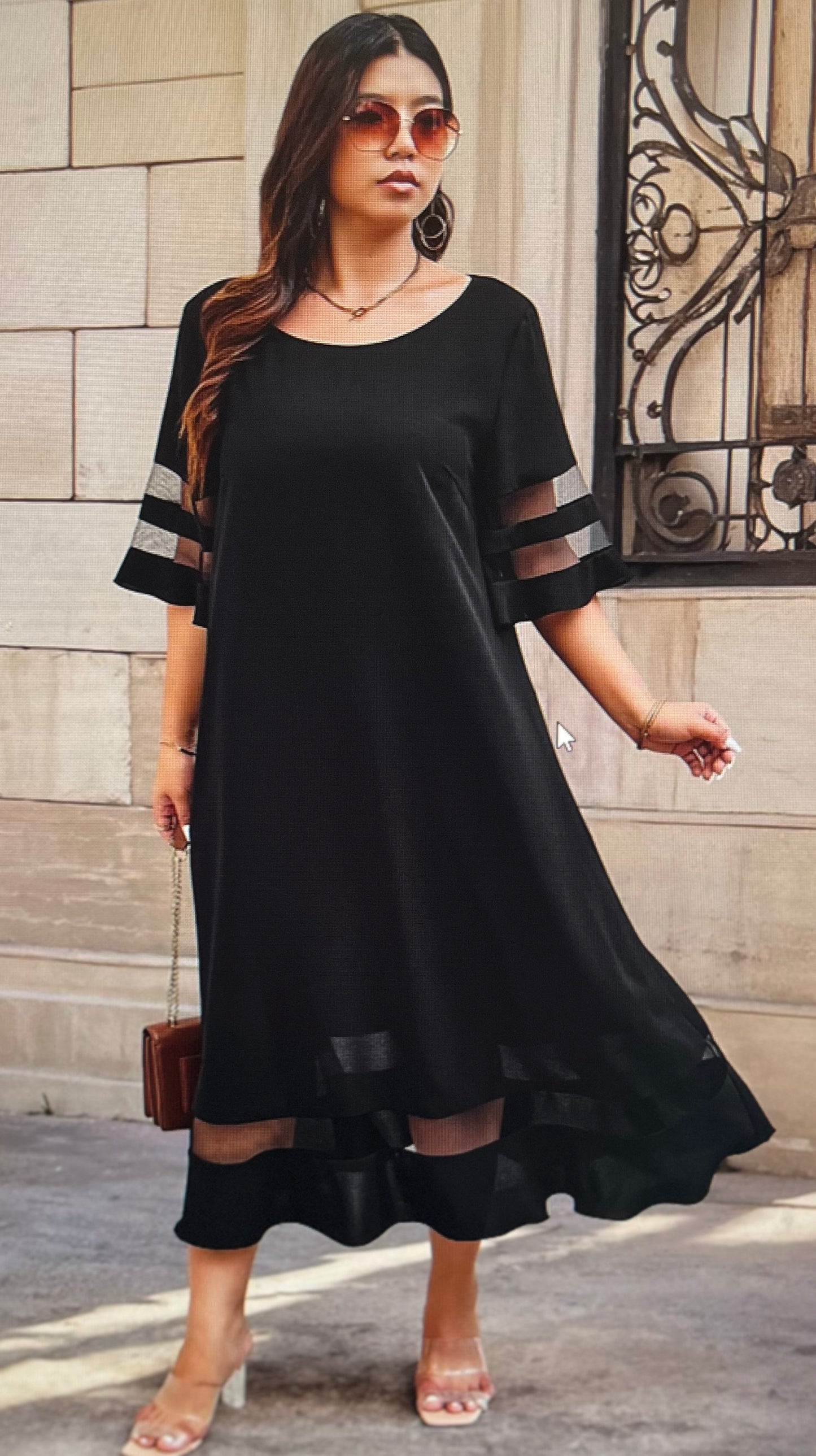 Black Mesh Midi Dress PLUS