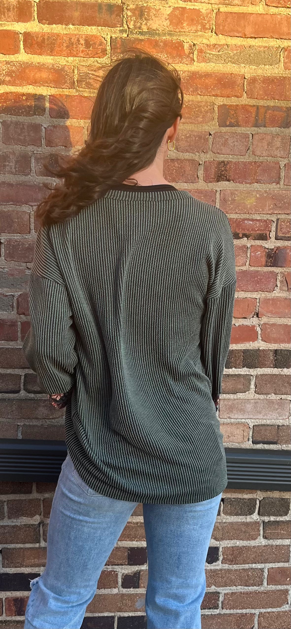 Olive Rib Long Sleeve Top