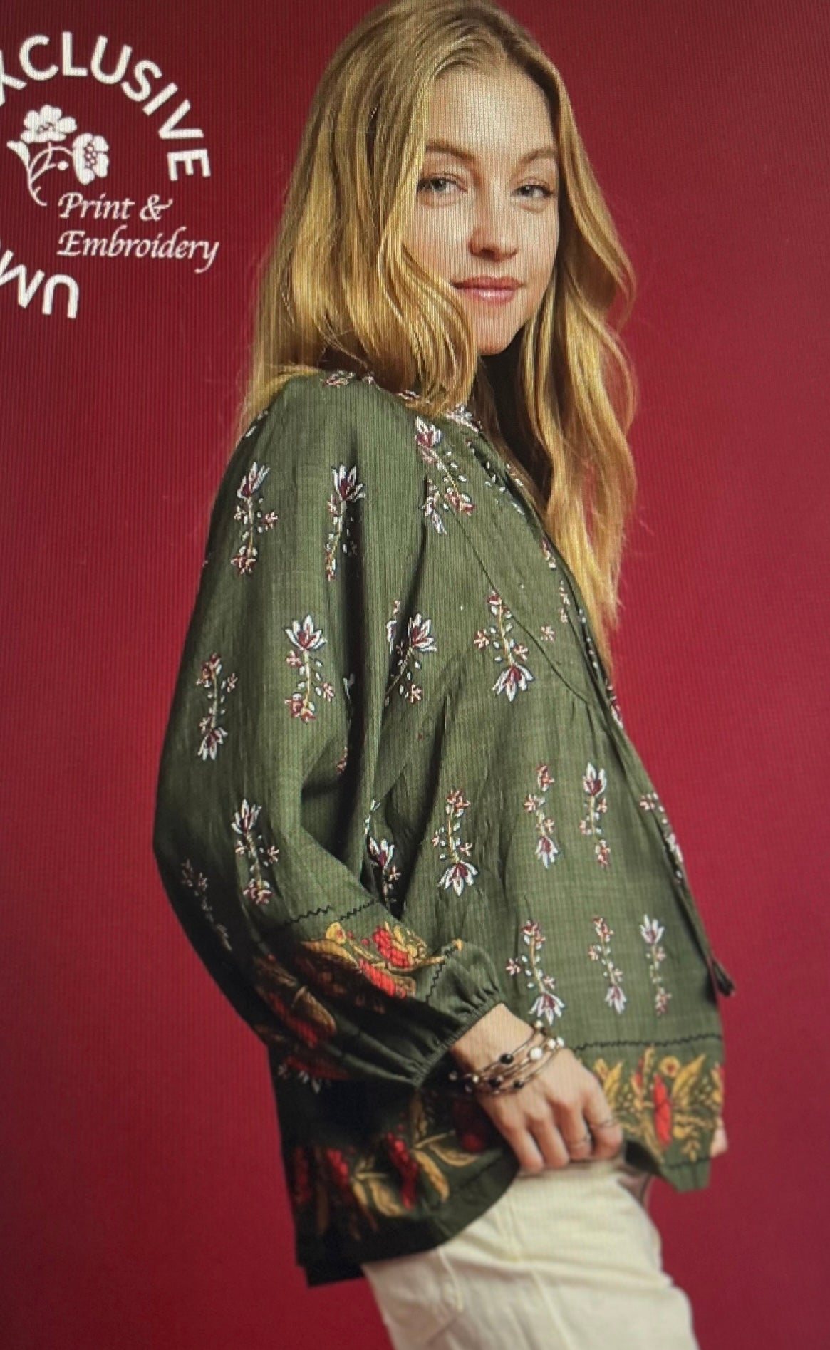 Forrest Green Floral Boho Top