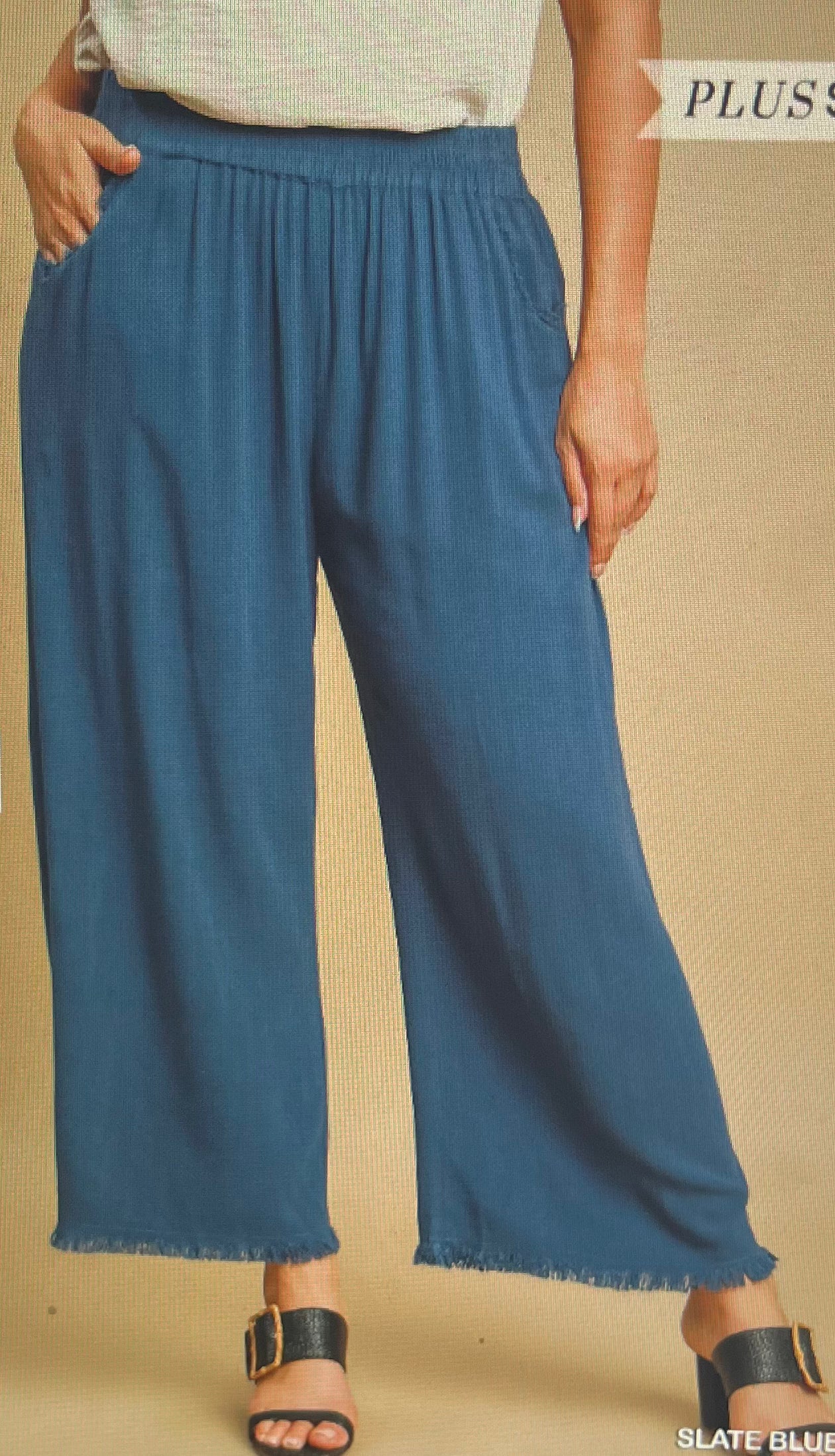 Slate Blue Linen Blend Crop PLUS