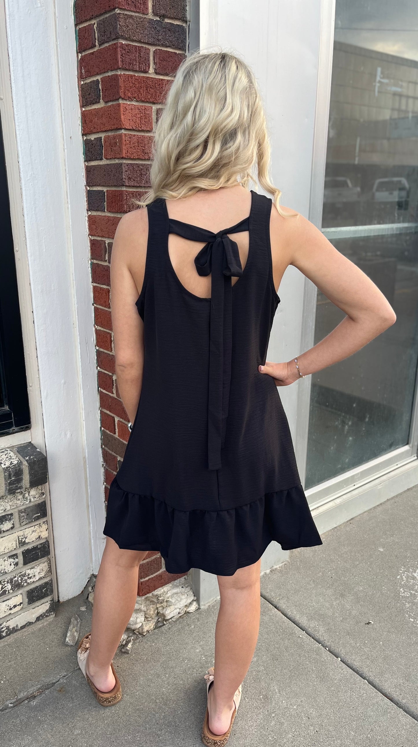 Sleeveless Black Tie Back Dress