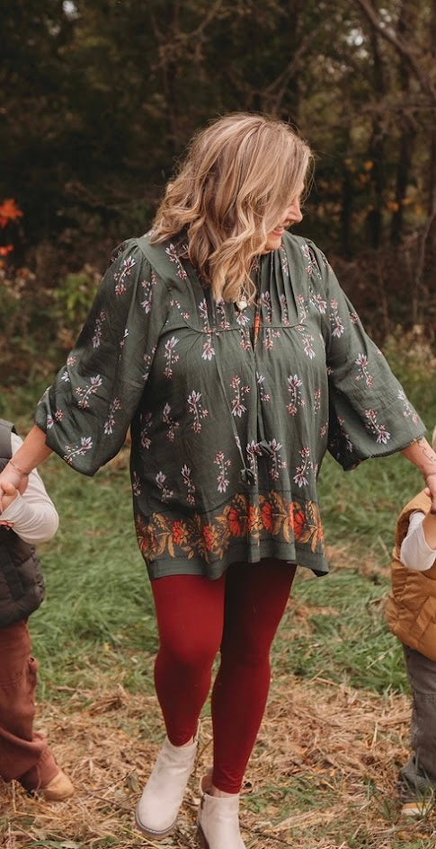 Forrest Green Floral Boho Top