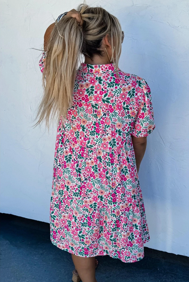 Pink Floral Short Dress - Plus Size