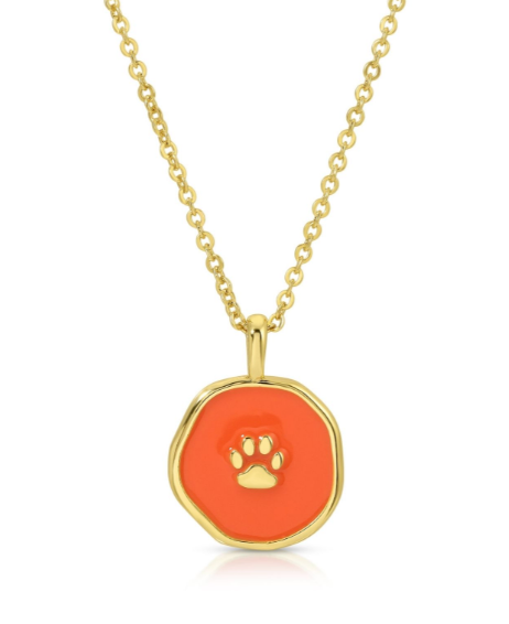 Orange Pawprint Necklace Gold
