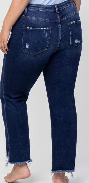 High-Rise Distressed Hem Flare Jeans PL