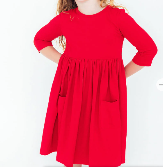 Red 3/4 Sleeve Twirl Dress