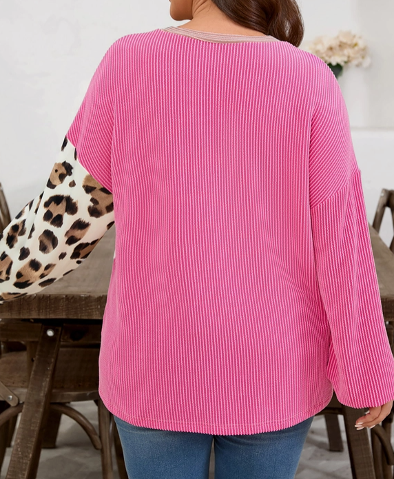 Leopard Rose Red & Pink Top PLUS