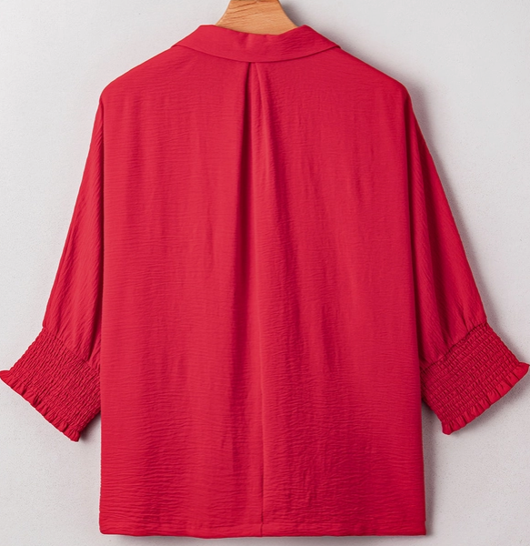 Fire Red Smock Cuff Top PLUS