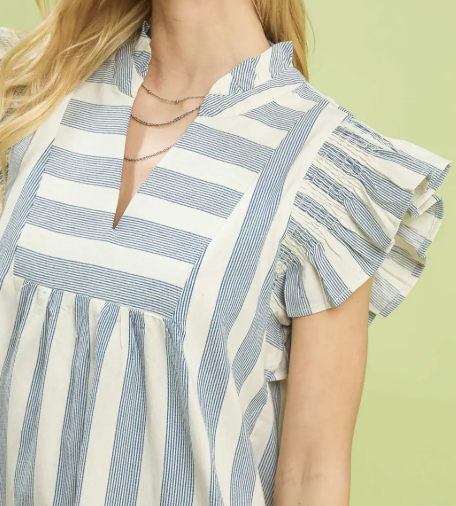 Striped Ruffle Sleeve Dress