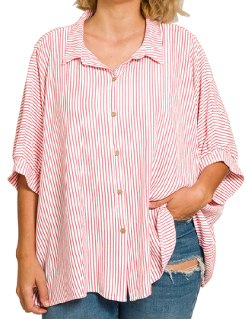 Plus Woven Stripe Button Down