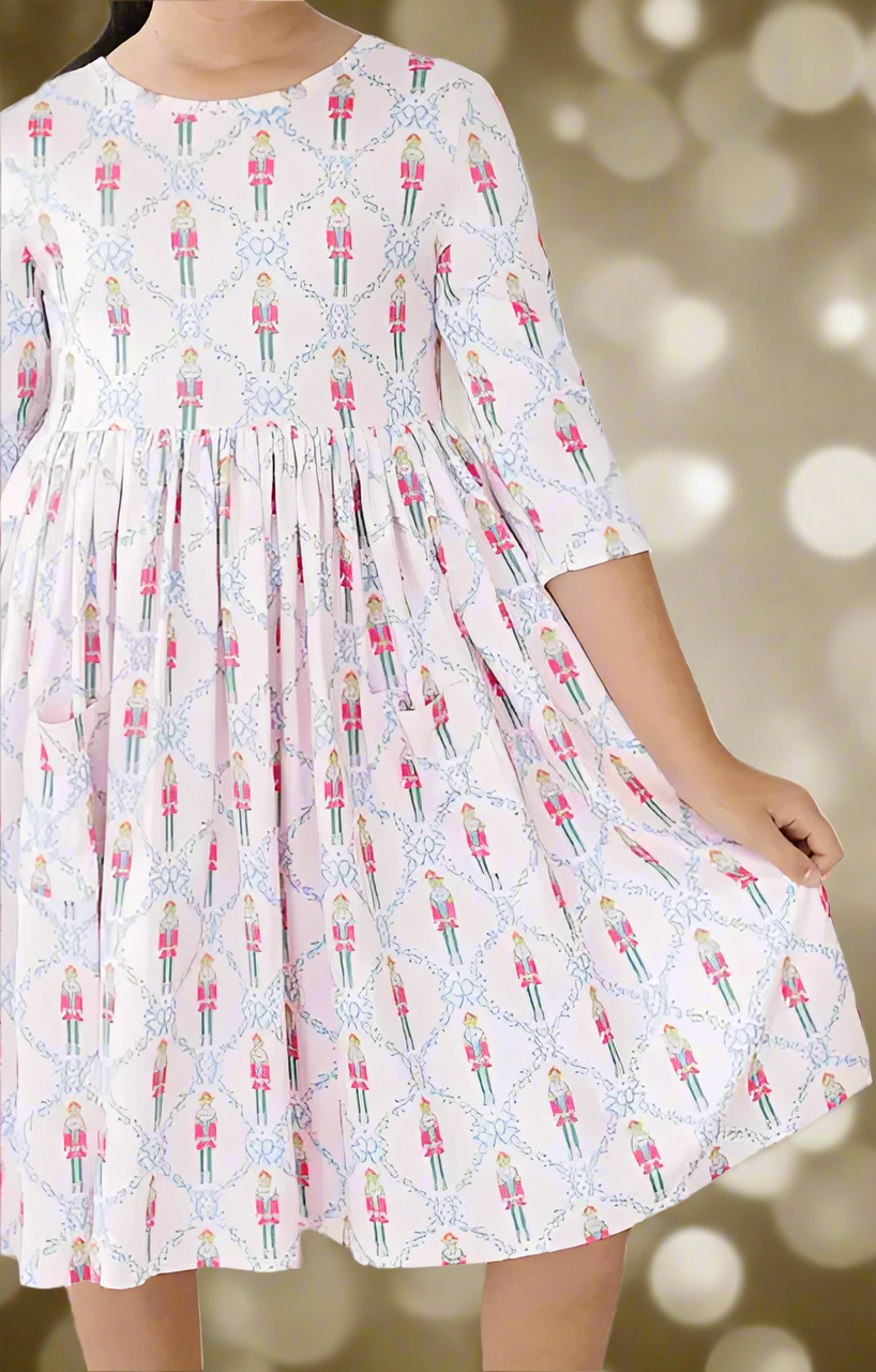 Pink Nutcracker 3/4 Sleeve Twirl Dress
