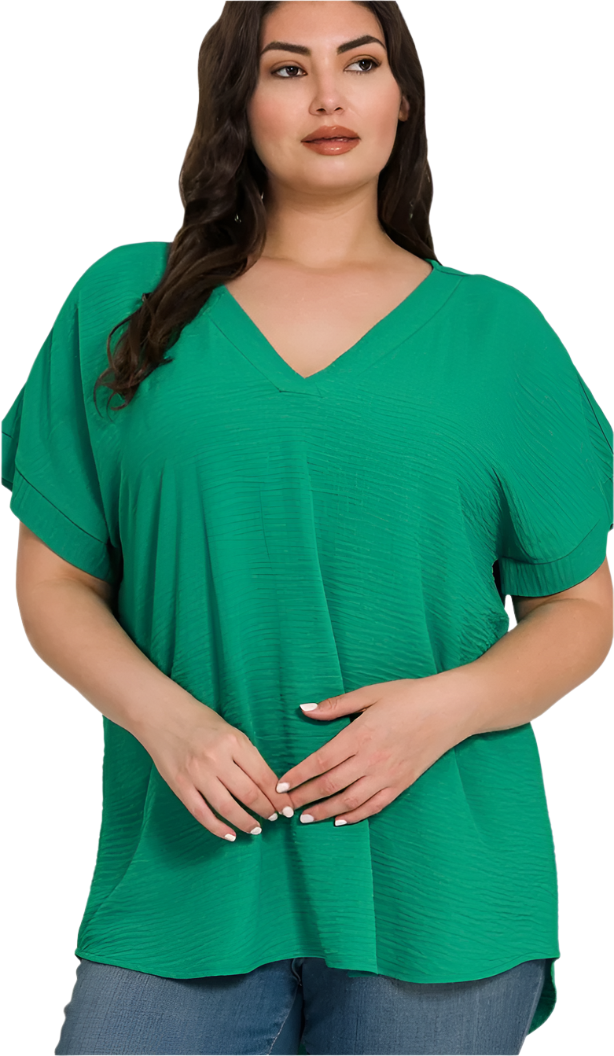 V-Neck Kelly Green Top Plus Size