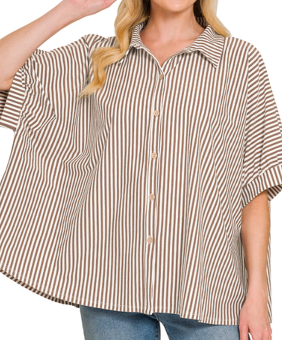 Oversized Button-Down Stripe Shirt