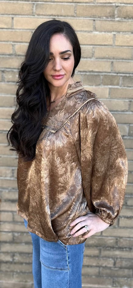 Fall Brown Crinkle Top