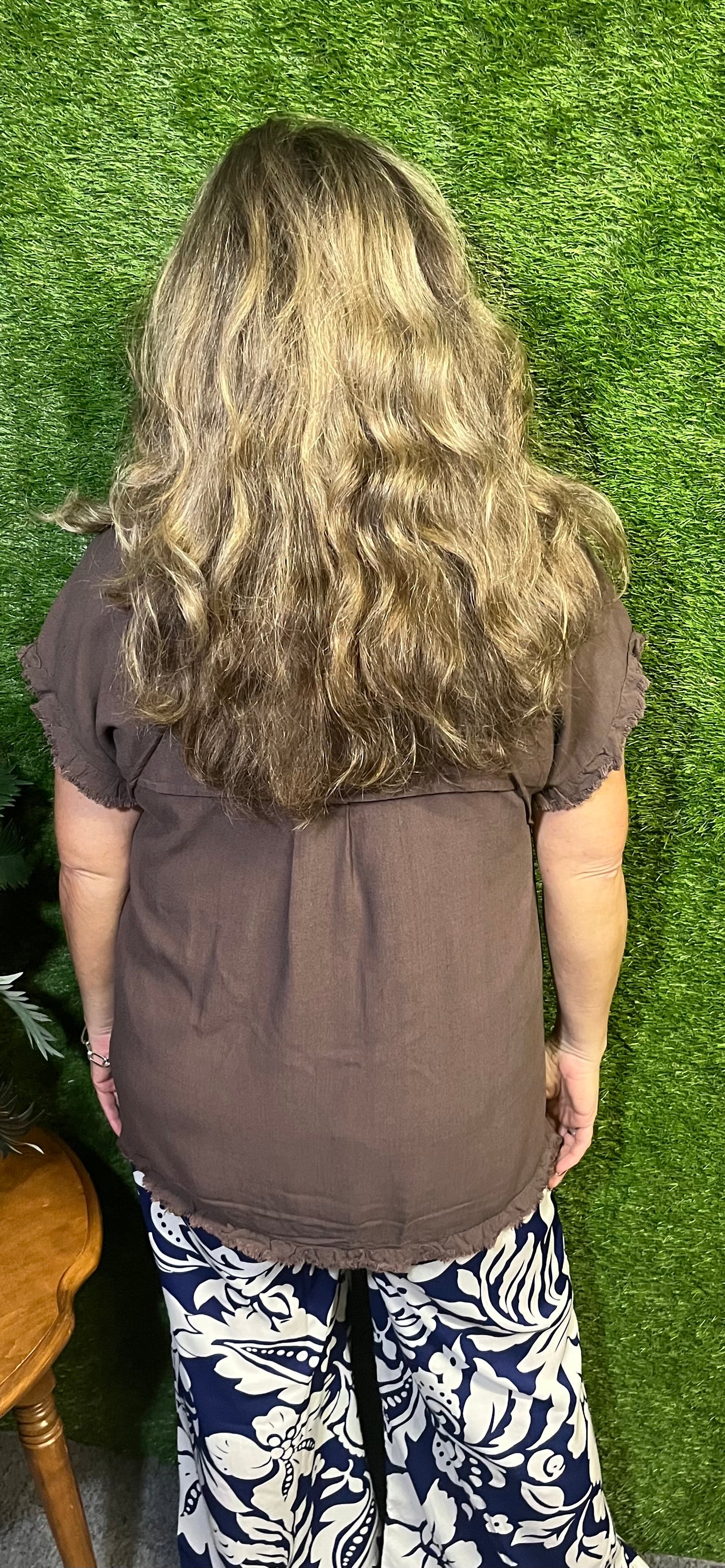 Brown Linen Blend Top
