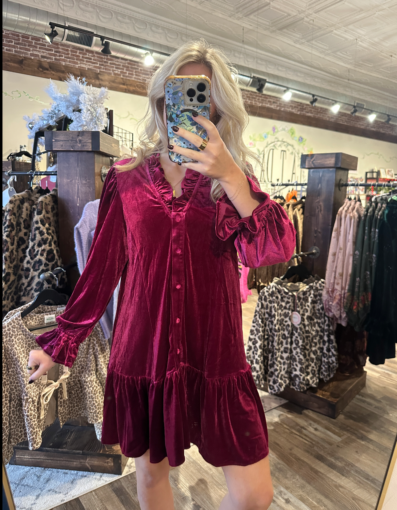 Velvet Ruffle Trim Dress