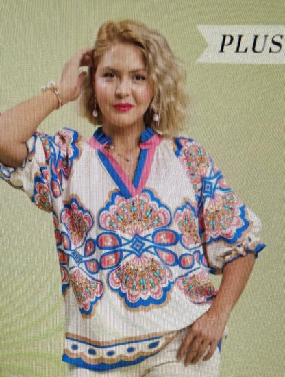 Ecru Mix Boho Top PLUS