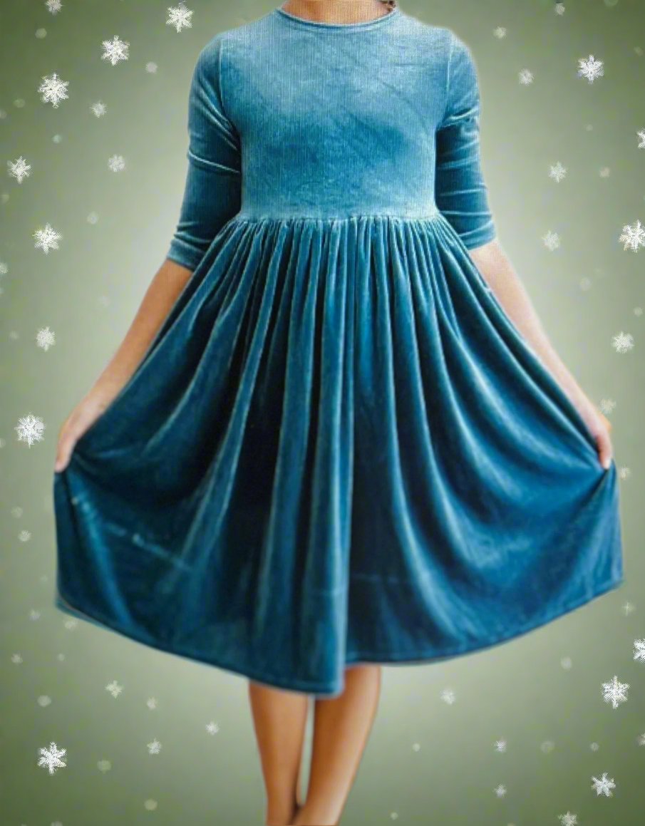 Denim Blue Velvet Twirl Dress