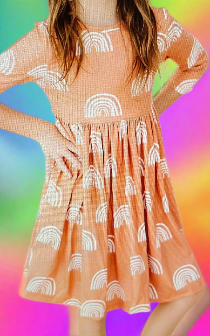 Rainbows in Fall 3/4 Sleeve Twirl Dress